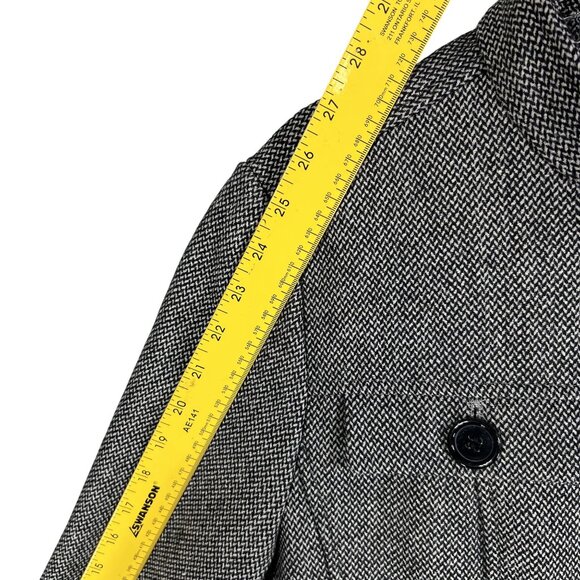 High Style Womens M Wool Gray Military Inspired Herringbone Tweed Coat Old Money - Picture 13 of 16